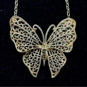 Vintage Silver Butterfly Statement Necklace